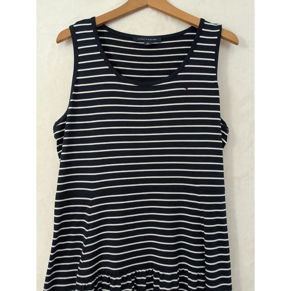 Tommy Hilfiger Maxi Dress Womens L Blue White Stripe Stretch Beach Vaca Nautical - Picture 3 of 8
